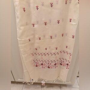 Embroidered Cream Scarf with Pink Accents